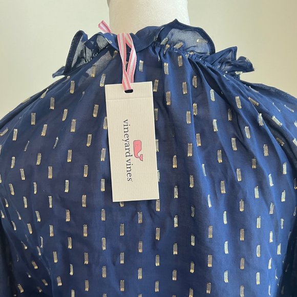 Vinyard Vines NWT navy blue and gold top blouse XS Lurex deep bay - Picture 4 of 9
